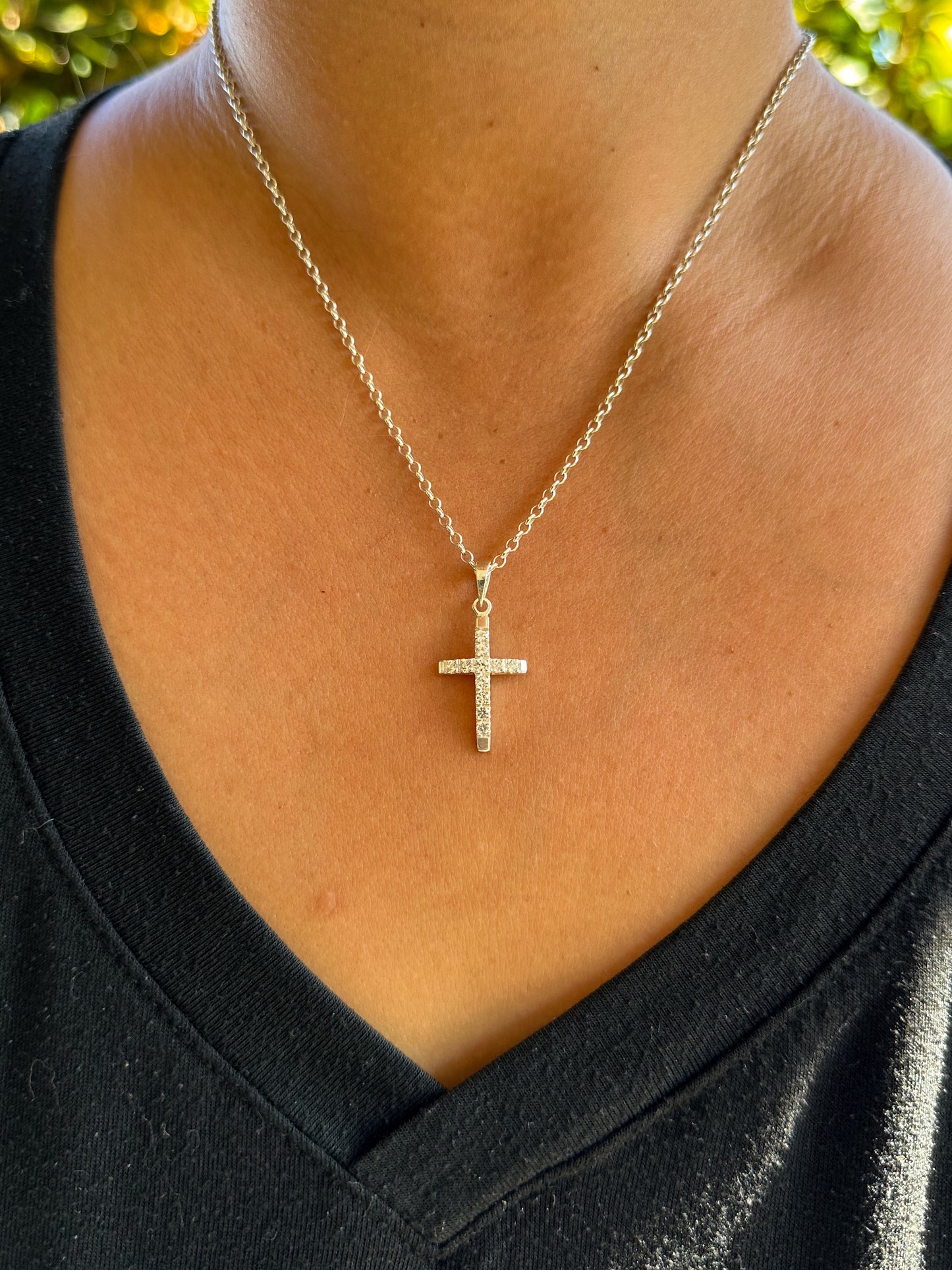 Small Concave Cross With White Sapphires