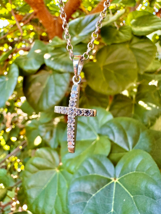 Small Concave Cross With White Sapphires